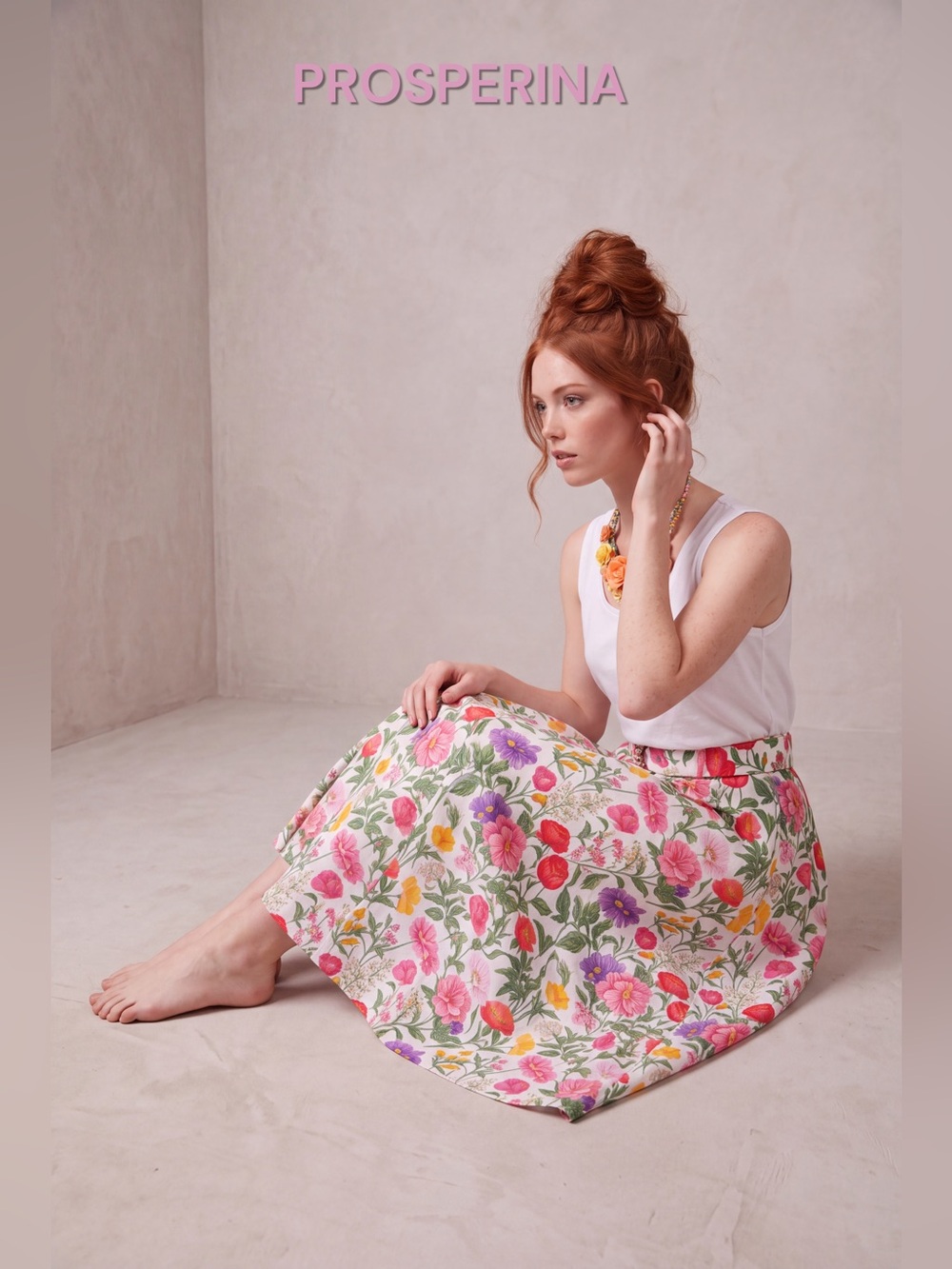 NWT Prosperina "Thena" Belted Midi Skirt in Secret Garden Size M